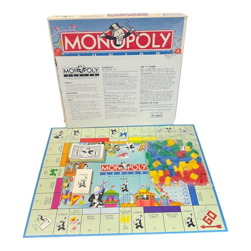 Vintage 1990 Parker Brothers Monopoly Jr. Junior Board Game Complete